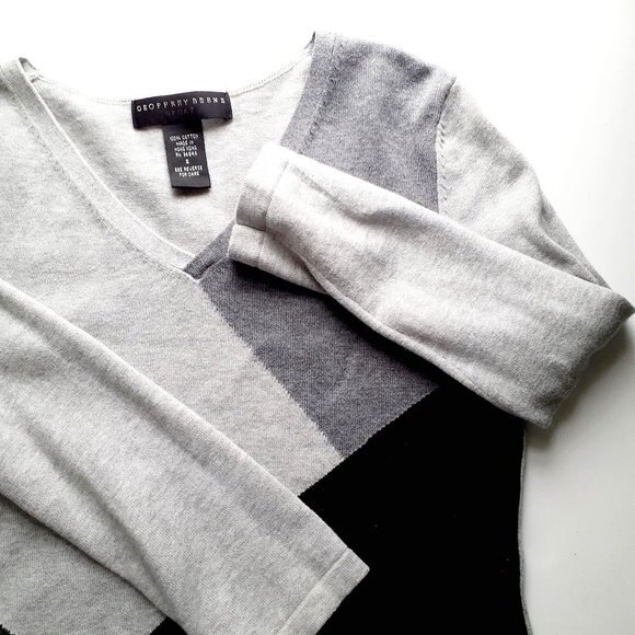Geoffrey Beene Sport Black Gray Colorblock V-Neck 100% Cotton Women’s Sweater S - Picture 6 of 13